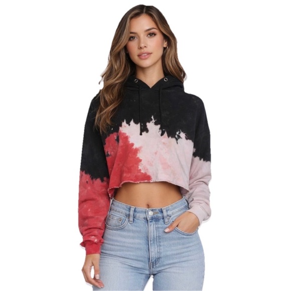 Re/Done Tops - REDONE Colorblock Pattern Women’s Red Black & White Sweatshirt Hoodie Size Small